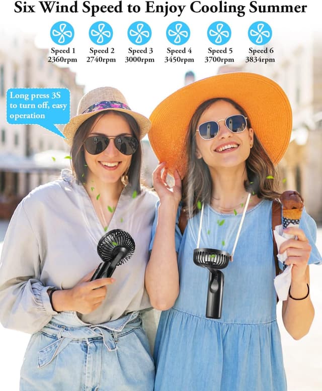 Detalle de Bistfy Ventilatore portatile ricaricabile 5200mAh ultra silenzioso con LCD, 6 velocità e USB-C