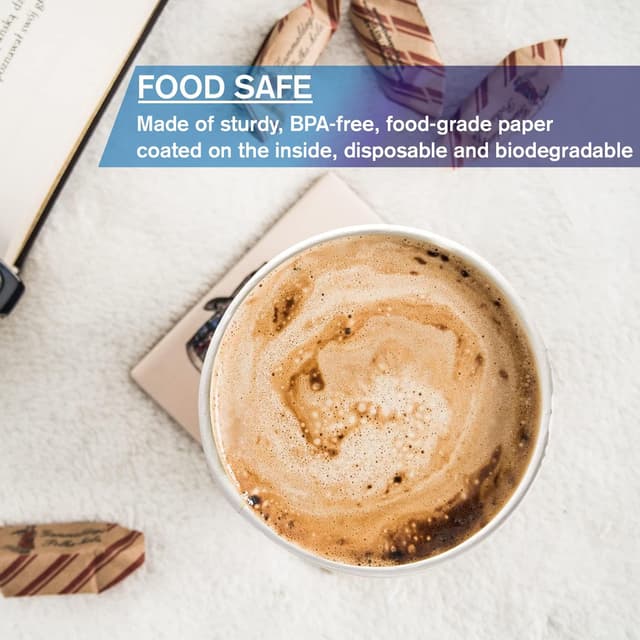 Detalle de Smygoods Disposable White Paper Coffee Cups with Lids (16 oz) — Pack of 100