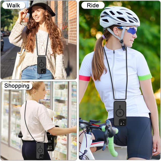 Detalle de Pnakqil Cover magnetica con cordino per iPhone 14 Pro compatibile MagSafe (nero)