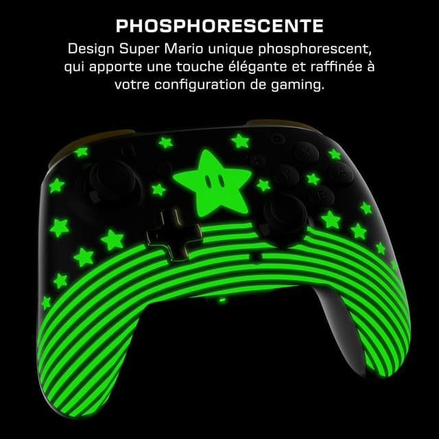 Detalle de Manette sans fil Turtle Beach Rematch Super Mario Star (Nintendo Switch) – design phosphorescent, recharge intégrée (bouton C indisponible)