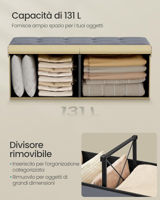 Thumbnail 5 de SONGMICS Pouf Cassapanca Pieghevole 131 L Grigio