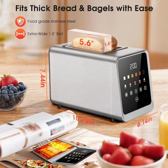 Thumbnail 6 de Toaster 2 Slice with Touchscreen, 1.5-Inch Wide Slots & Memory Recall (900W Stainless Steel Smart Digital Toasters)