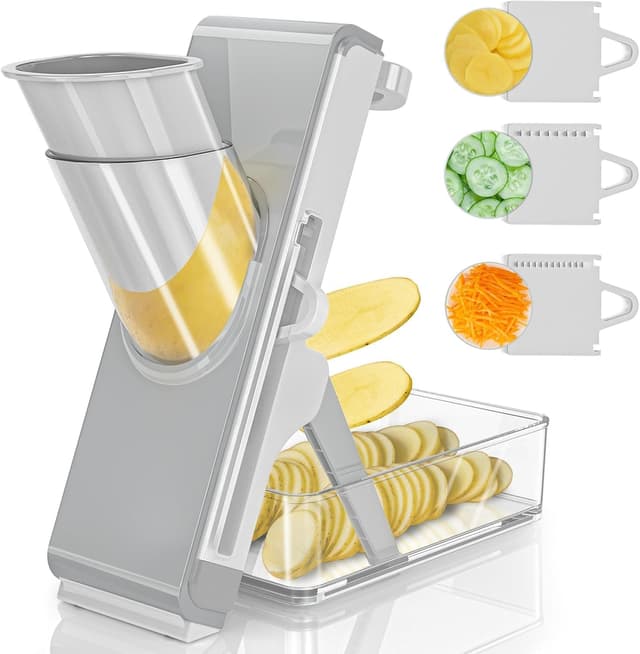 Detalle 2 de Eletronova Safe Mandoline Slicer for Kitchen (Grey) — Vegetable Slicer, Julienne Cutter & French Fry Style