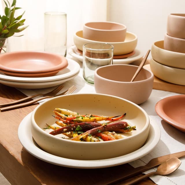Detalle de Bloomhouse Corsica Clay 16‑Piece Stoneware Dinnerware Set 🍽