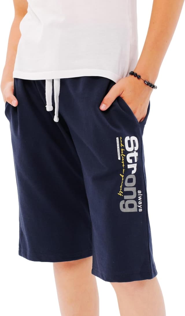 Detalle de Jungen Shorts aus 100% Baumwolle mit Kordelzug und Taschen (Größen 134–176) – bequeme Haus- & Schlafshorts