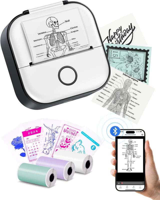 Detalle de Memoking T02 Minidrucker für Smartphone – tragbarer Thermo-Aufkleberdrucker per Bluetooth