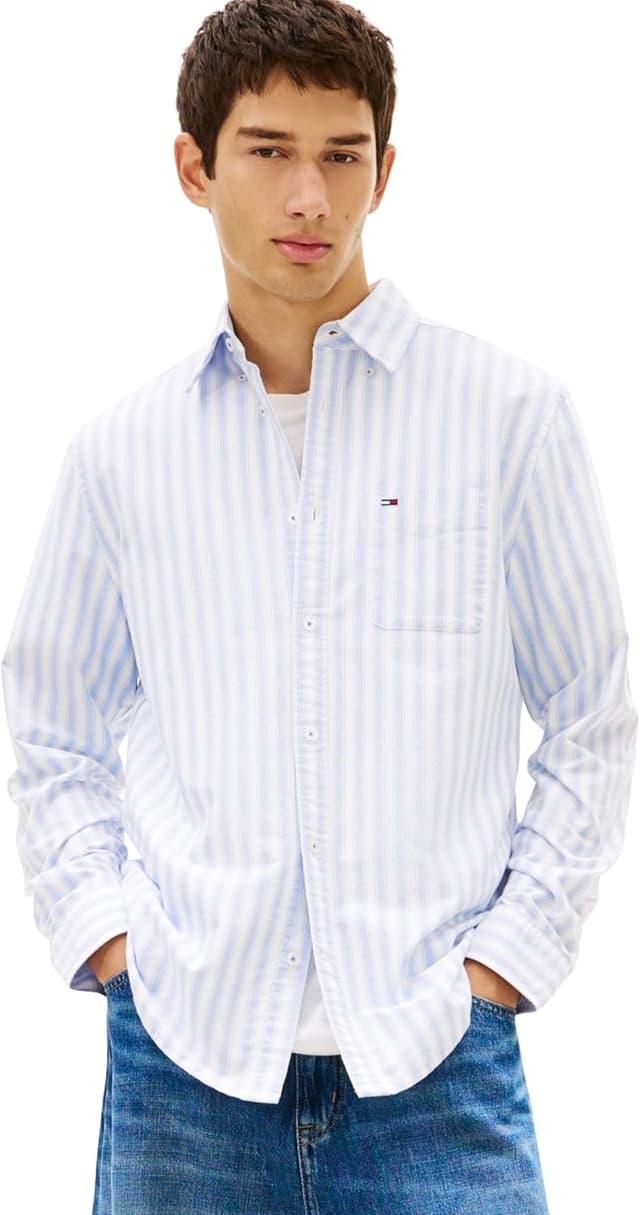 Detalle 2 de Tommy Jeans Tjm Reg Stripe Oxford Shirt, camicia a righe in stile Oxford da uomo
