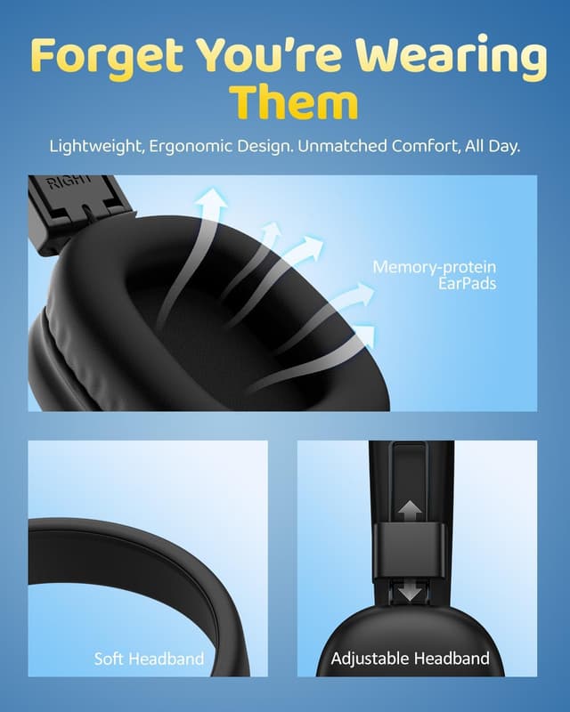 Detalle 2 de Awatrue Over-Ear Wireless Headphones for Kids (Bluetooth 5.4) with Microphone, 50H Playtime & Foldable Design