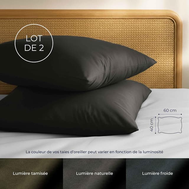 Detalle de Dreamzie Taies d’oreiller 40x60 en coton renforcé (set de 2) anthracite – certification Oeko-Tex