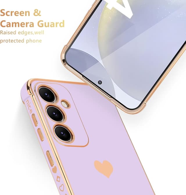 Detalle de Urarssa Cute Bling Heart Case for Samsung Galaxy S24 (Purple) – shockproof silicone bumper cover