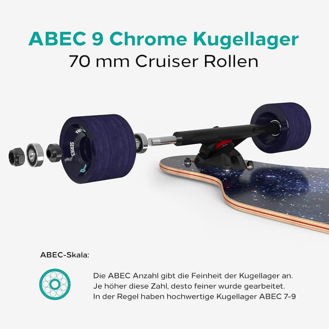 Detalle de Sporterra Longboard (Sommer-Angebot) – Longboard für Erwachsene und Jugendliche mit Ahorn-Deck