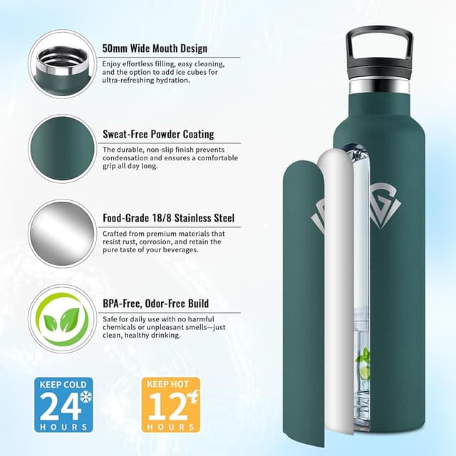 Detalle 2 de Botella Agua Deporte 1 L acero inox, doble pared 🚰