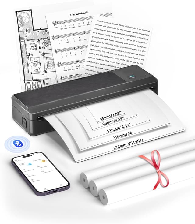 Detalle de BORN4SHIP Thermodrucker A4 (P83) – tragbarer mobiler Bluetooth-Drucker für iOS & Android, auch per USB