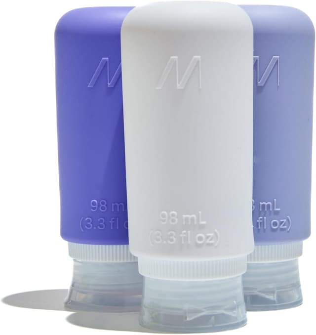Detalle de Muitomas set flaconi da viaggio in silicone con custodia trasparente (3 bottiglie) da 98 ml, colore lilla