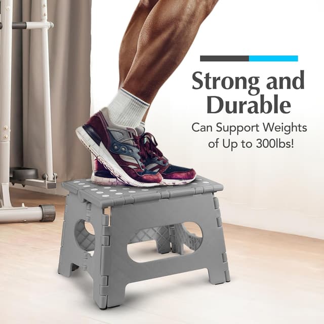 Detalle de Handy Laundry Folding Lightweight Step Stool (Grey, 9-Inch) — 300 lb Capacity, Easy-Flip Open