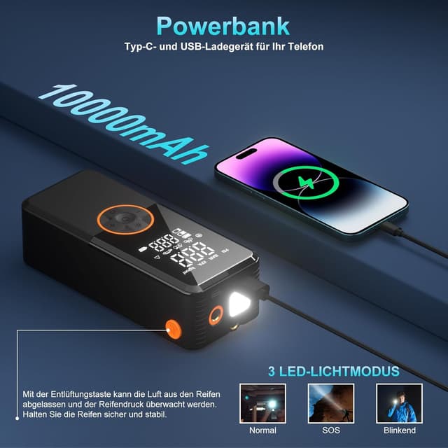 Thumbnail 5 de Antifnuo Elektrische Luftpumpe 10000mAh ⛽📦📱📯