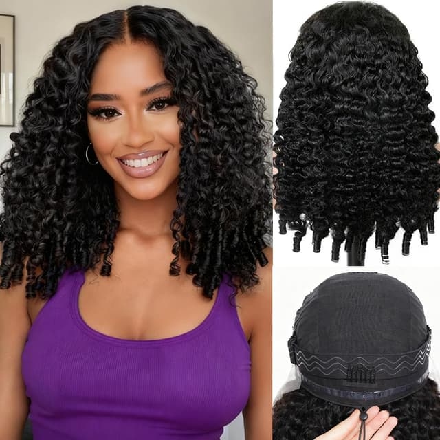 Detalle de Lannaax Burmese Curly Wig (13x6 Lace Front) 20 Inch Virgin Remy Human Hair, 250% Density HD Lace