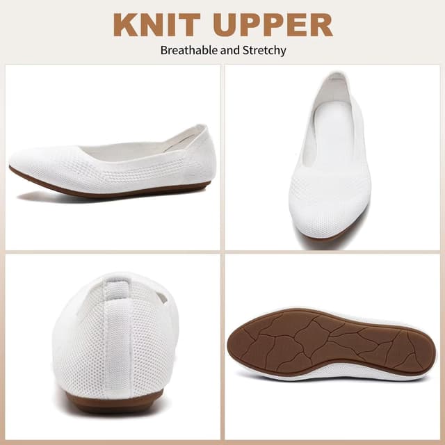 Detalle de Puxowe Damen Strick-Ballerinas mit Rundkappe: bequeme Slip-On Flats für Spaziergänge