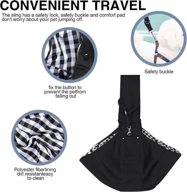 Detalle de Hundetragetasche für Welpen als Tragetuch mit Wendbarer Umhängetasche – schwarz, für kleine Hunde & Katzen