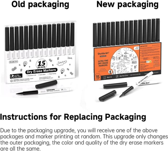 Detalle de Shuttle Art Ultra Fine Tip Whiteboard Pens (15-pack) – 0.7mm Black dry-erase markers