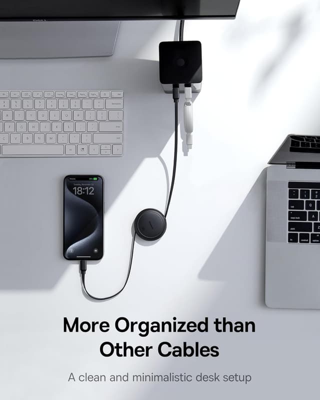 Detalle 2 de Baseus cavo USB‑C a USB‑C arrotolabile 60 W retrattile da 1 m (per iPhone 16/15/14 Pro, Galaxy S e MacBook/iPad Pro)