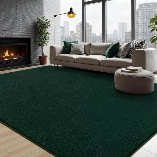 Detalle de XSIVOD Soft Area Rug 200x300 cm in Dark Green (washable, non-slip shaggy carpet)