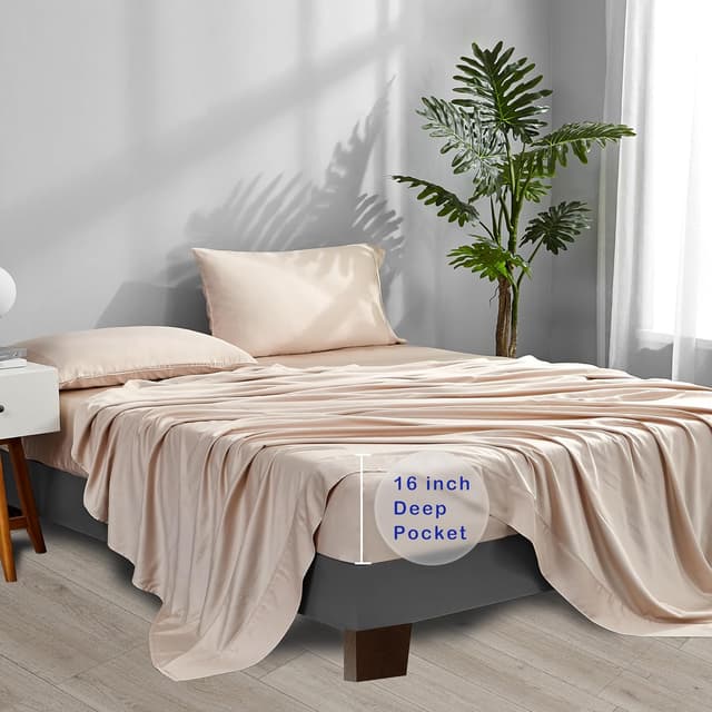 Detalle de Accuratex Cooling Sheets King Size (Viscose from Bamboo) — Silky, Moisture-Wicking Bedding Set