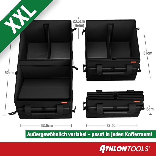 Detalle 2 de ATHLON TOOLS Kofferraum Organizer XXL – faltbare Kofferraumtasche mit Deckel, rutschfest und verstärkt