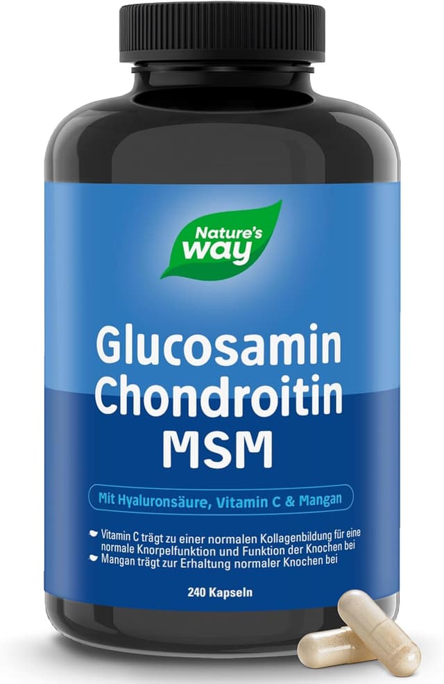 Detalle de Glucosamin Chondroitin hochdosiert MSM Kapseln (240 Stück) mit Vitamin C, Hyaluronsäure & Mangan – 6in1 Komplex