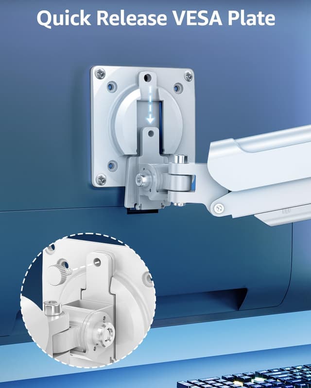 Detalle 2 de ELIVED Freelift Pro Single Arm Monitor Desk Mount (VESA 75/100, 13–32 inch, 2–9kg) in white