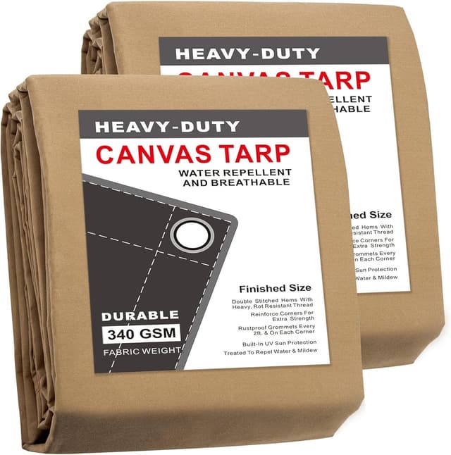 Detalle de CARTMAN Finished Size 6x8 Feet Tan 2-Pack Canvas Tarp with Rustproof Grommets (Heavy-Duty Multipurpose Cover)