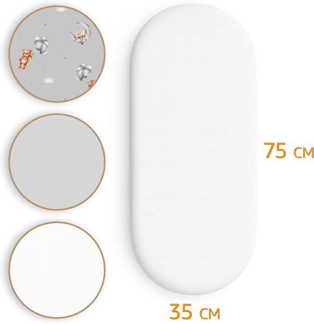 Detalle 2 de Totsy Baby Spannbettlaken Kinderwagen/Beistellbett 3er-Set 35x75 cm (2x Bettlaken + 1x wasserdichter Matratzenschoner)