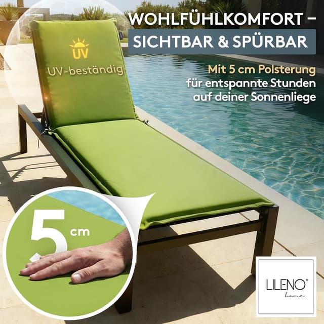 Detalle 2 de LILENO HOME Sonnenliege Auflage MIA als 2er-Set (Apfelgrün) – Polster für Rollliege
