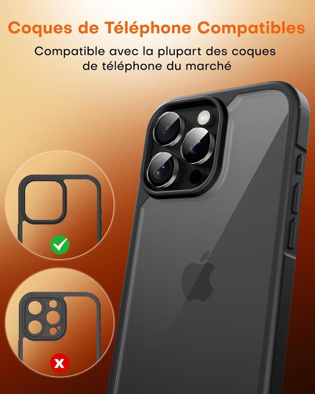 Thumbnail 6 de TOCOL Protection caméra iPhone 14 Pro Max 2pcs noir