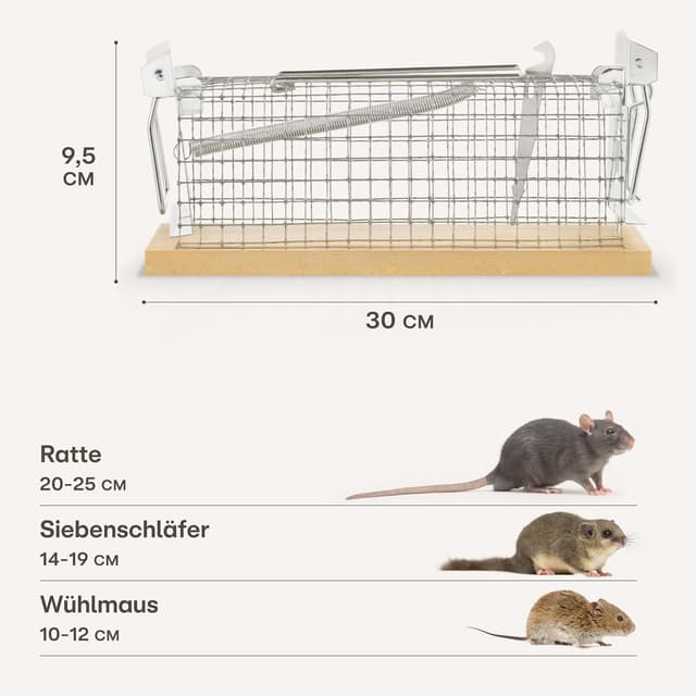 Detalle de Praknu Lebendfalle für Ratten und Mäuse, 30 cm aus FSC®-Holz – wiederverwendbar & tierfreundlich