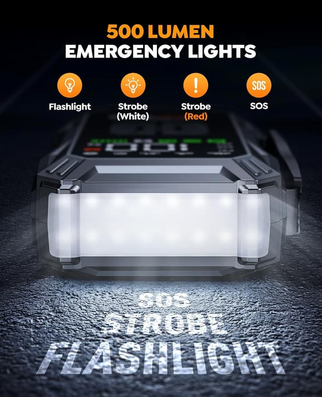 Detalle de YaberAuto Jump Starter Power Pack 6000A (23800mAh) with Air Compressor 160PSI and LED Light