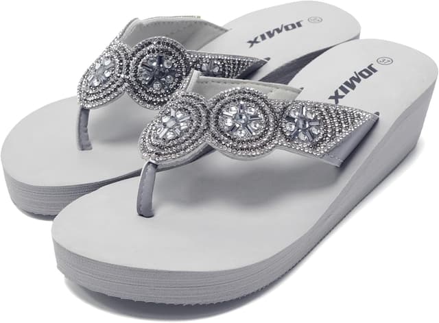 Thumbnail 6 de JOMIX infradito da donna con zeppa e strass, ciabatte per casa, mare e piscina