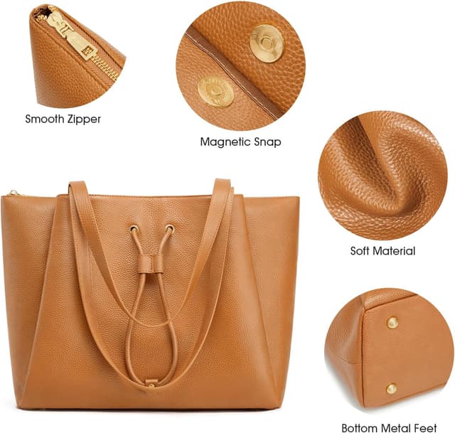 Detalle de Kattee Large Genuine Leather Work Tote Bag for Women with Laptop Compartment