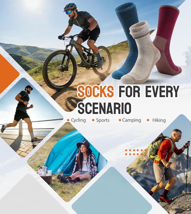 Detalle de TANSTC Merino Wool Hiking Socks for Men & Women (Thick Cushioned, Anti-Blister, Breathable) – 3 Pairs