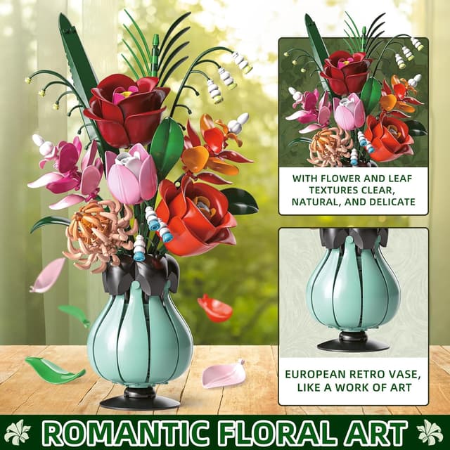 Detalle 2 de Ensemble de blocs de construction pour bouquet botanique avec vase kiothdre