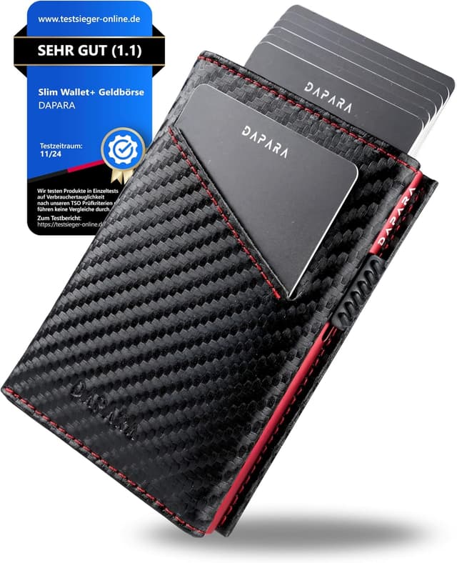 Detalle de DAPARA Herren-Geldbörse Slim Wallet Carbon Red 2 mit RFID-Schutz (für 13 Karten)