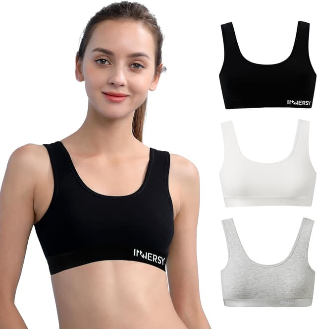 Detalle de INNERSY Girls Sports Bra Cotton Crop Tops 6-16