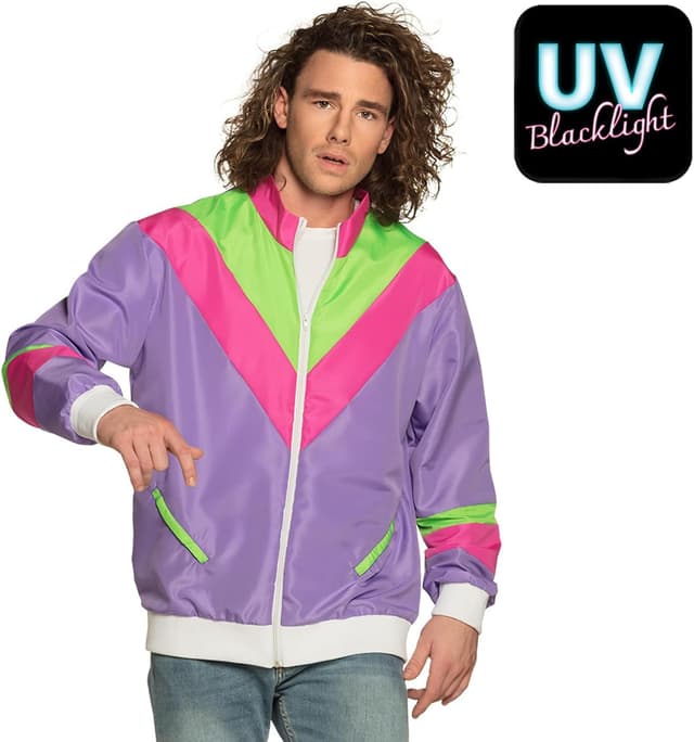 Detalle 2 de Boland Trainingsjacke im 80er-Style als Kostüm für Erwachsene mit Taschen – Retro für Mottoparty, Karneval & Camping