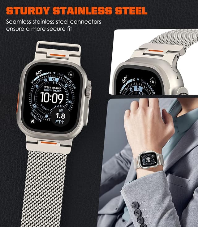 Detalle 1 de Astorgos cinturino in metallo in acciaio inox con chiusura magnetica per Apple Watch 49/46/45/44/42 mm