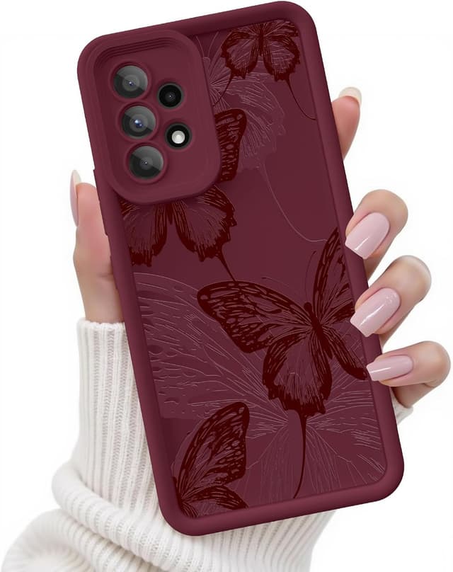 Detalle de FUXICASE Butterfly Silicone Case for Samsung Galaxy A53 5G (Burgundy Red Butterfly)