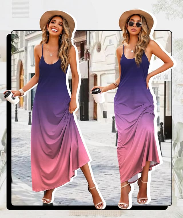 Detalle de Wolddress Women’s Maxi Dress with Pockets (S–5X) — Adjustable Spaghetti Strap, Loose Long Office & Summer Casual