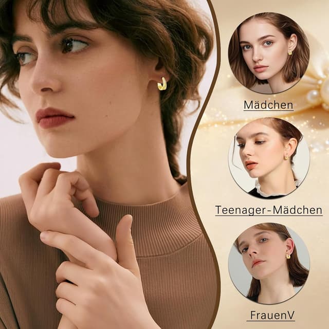 Detalle de Cangall Creolen Silber 925 mit Cubic Zirkonia (Huggie/Doppel-Creolen)