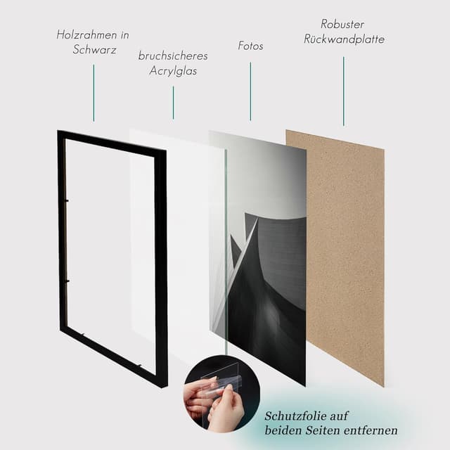 Detalle de VUVUZULA Bilderrahmen 50x70 cm Schwarz (Holz/MDF) – 3er-Set