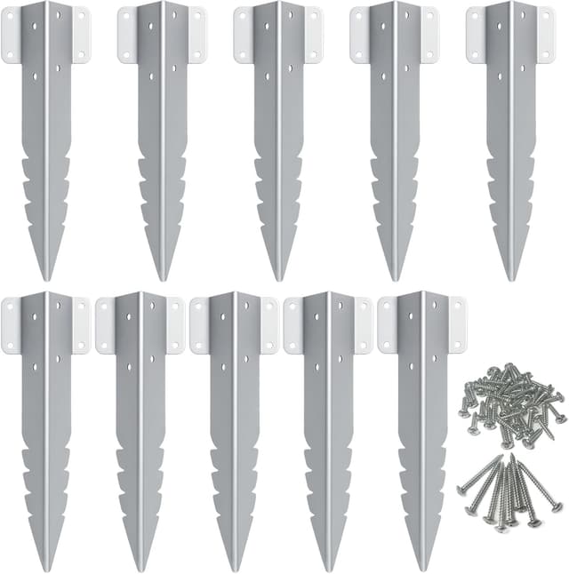 Detalle de Hzxy Railway Sleeper Brackets – 10-pack heavy-duty galvanised serrated metal stakes with screws