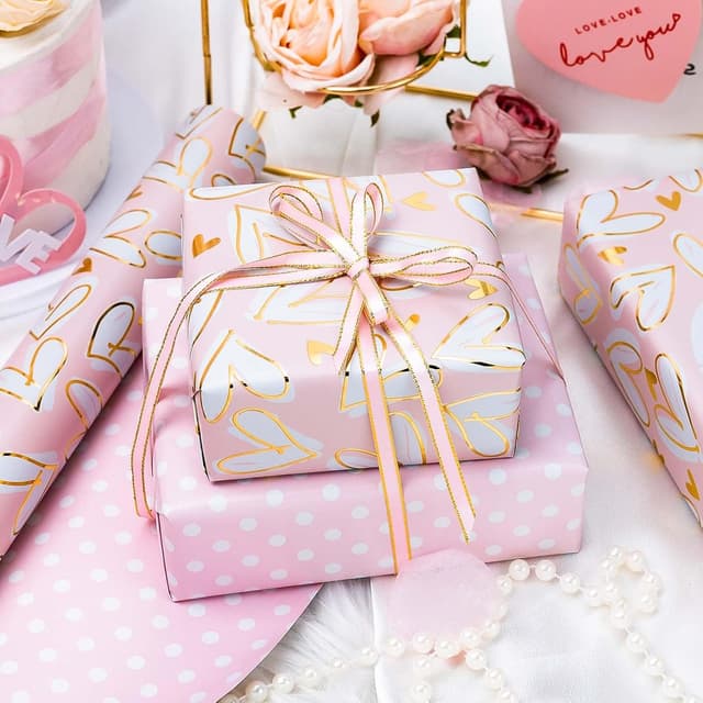 Detalle de Wikadlik Gold Heart Reversible Polka Dots wrapping paper roll (43cm x 10m)